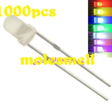 1000 шт. 3 мм Рассеянный RGB Радуга медленно мигает флэш-красный зеленый синий светодиодных