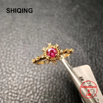 

SHIQING Real nature ruby 18k gold diamond vintage sun ring for women, wedding ring, anniversary ring