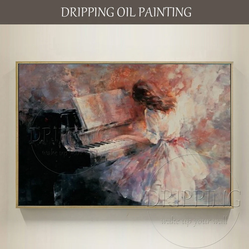 

Artist Hand-painted High Quality Impression Wall Art Playing Piano Oil Painting on Canvas Large Painting Play Piano Oil Painting