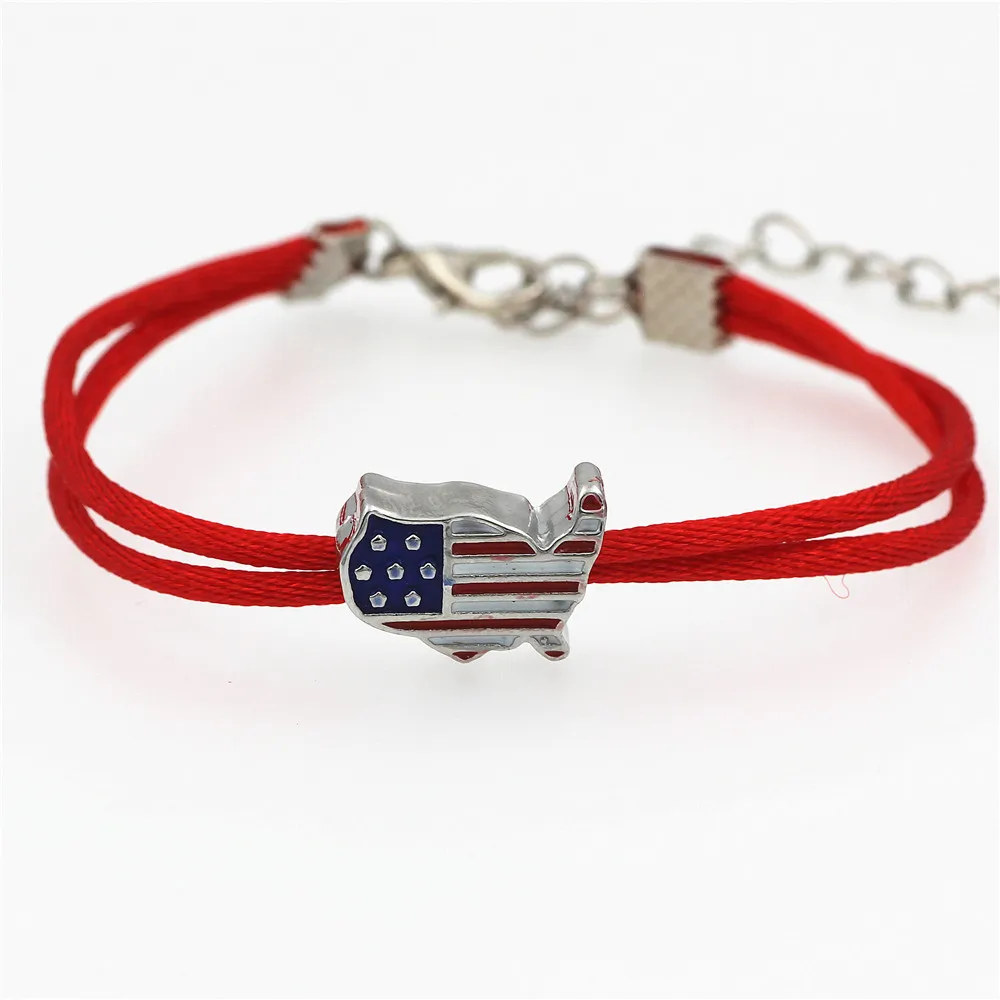 

American Flag big hole Charm Red String Bracelet Adjustable Braiding Lucky Rope Bracelets For Women Men kids Handmade Jewelry