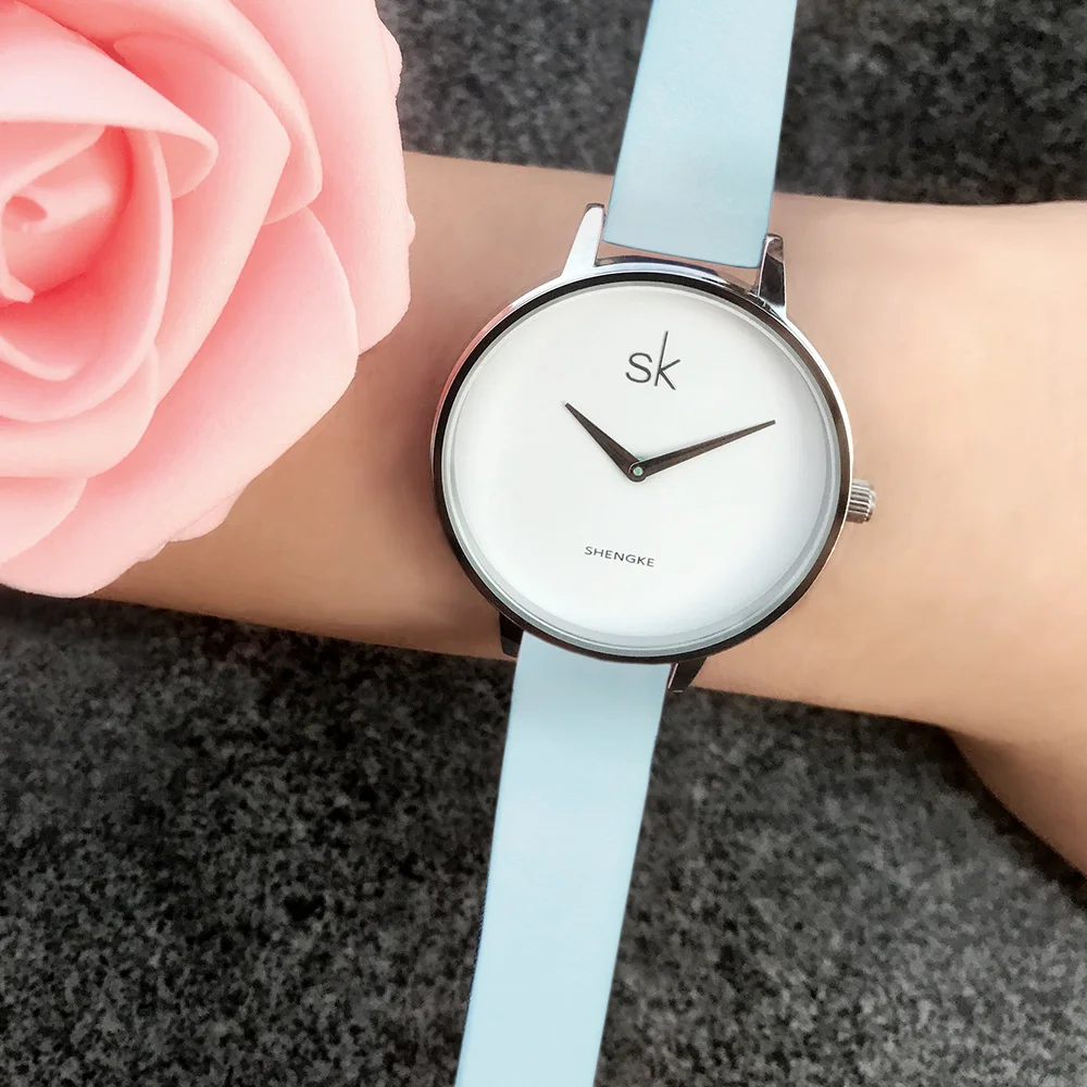 Женские кварцевые часы SK простой кожаный браслет 3 цвета|mujer|mujer reloj |