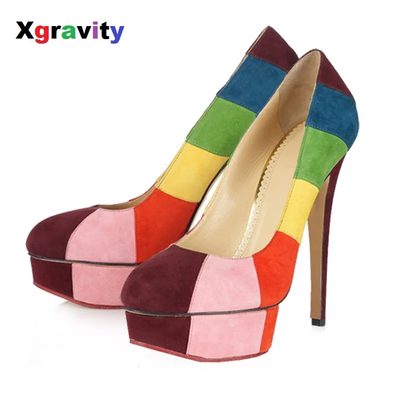 

Xgravity Pop Stars Design Super High Heel Round Toe Shoes Elegant Genuine Leather Platform Pumps Female Shoes Ladies Woman C320