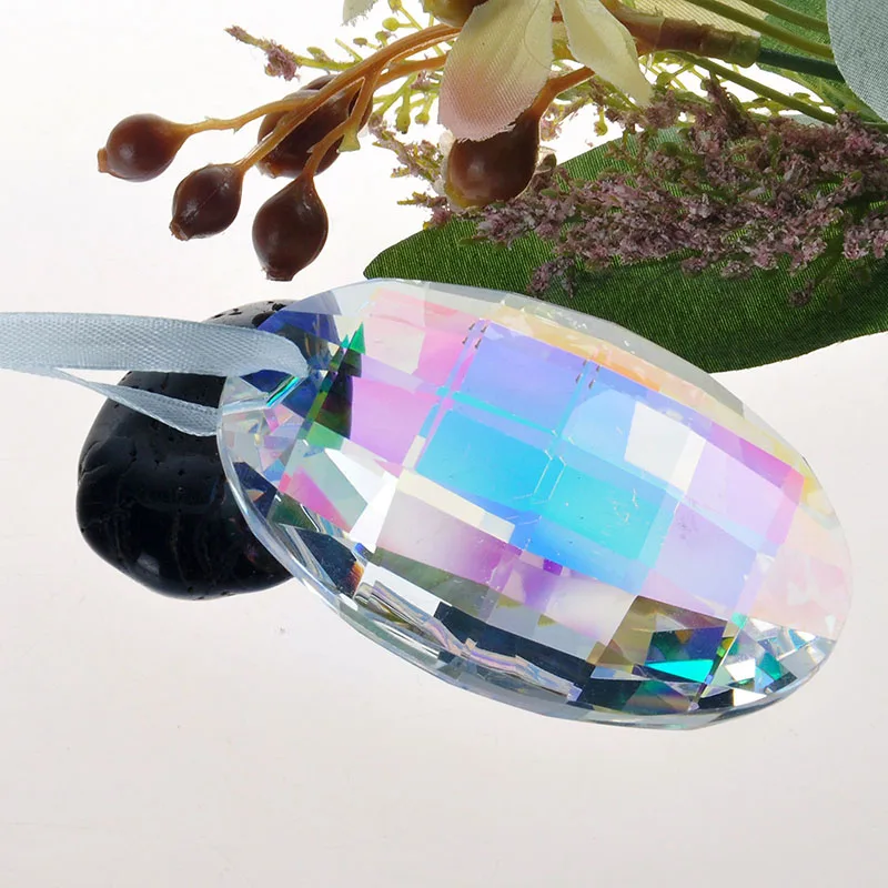 H& D 63 мм Красочные Овальные Висячие кристаллы для люстры призмы Suncatcher фэн-шуй орнамент домашний свадебный Декор Аксессуары