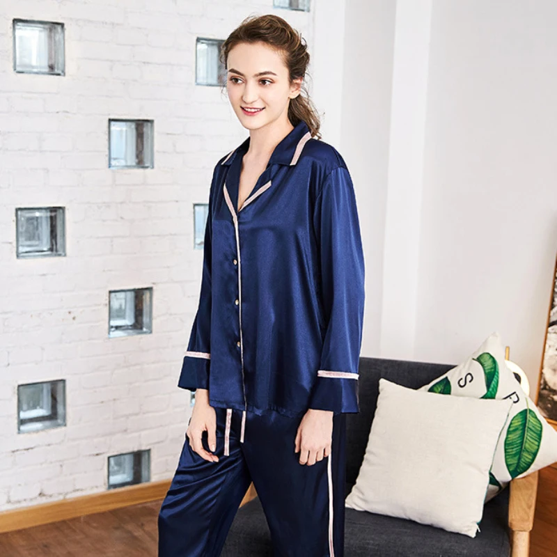 SSH0158, высококачественные шелковые пижамы, фирменный пижамный комплект для сна, длинный рукав, длинные штаны, Пижама для женщин, комплект из двух предметов, домашний костюм