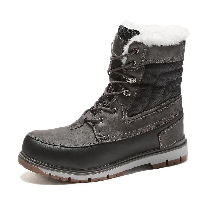 VESONAL/ г.; зимние теплые мужские ботинки из натуральной кожи; обувь с мехом и плюшем; мужские повседневные ботинки до середины икры; кроссовки; обувь - Цвет: Серый