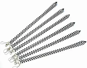 

100 PCS Black & White Grid key lanyards id badge holder keychain straps for mobile phone Wholesale Free Shipping