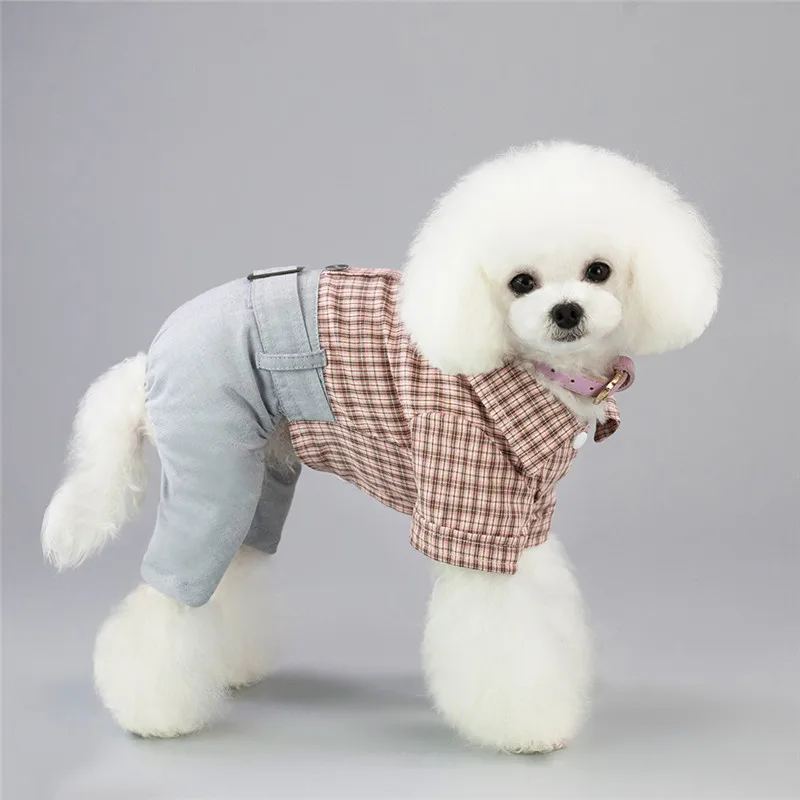 Собака летний комбинезон; комбинезон-Песочник хлопковая, для домашней собаки весенний клетчатый комбинезон осенняя одежда F149