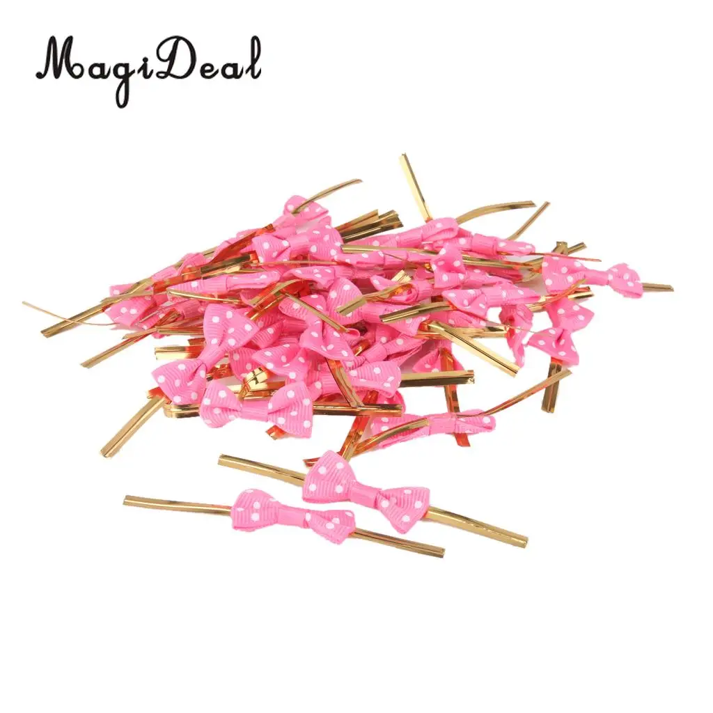 100pcs Metallic Wire Dot Bow Twist Ties Cake Candy Cello Bags Sealing Supplies 8cm