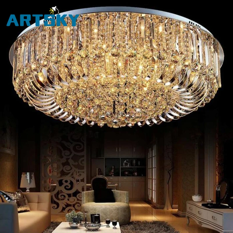 

ARTSKY Modern Crystal Ceiling Lights Luxury Luminaire Ceiling Lamps Round Crystal Lighting House LED Electrical Device