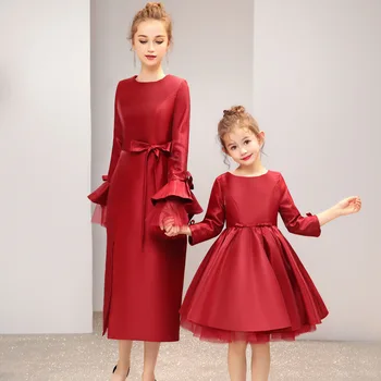

Spring New Family Mom And Daughter Dresses Matching Womens Baby Girls Bow-knot Party Red Tutu Dress Clothes Outfit