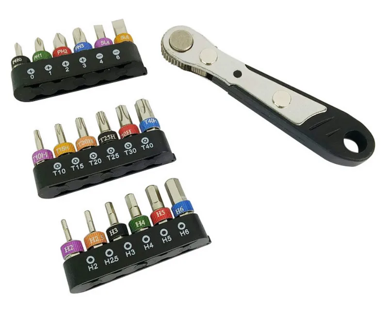 19 in 1 Torx/Hex/Phillips/Flat Screwdriver Bits Set Mini Ratchet Wrench