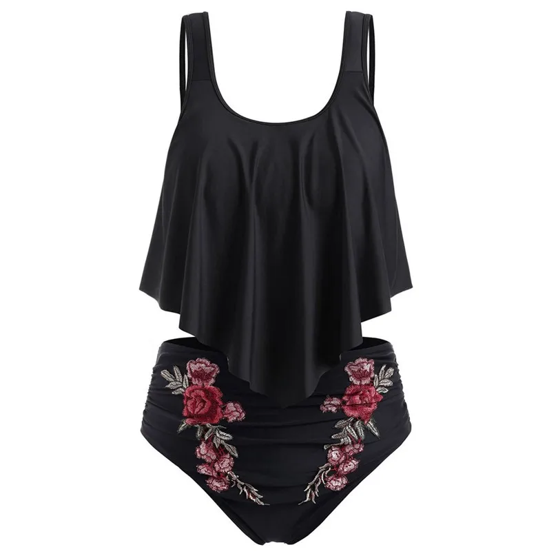 New 2019 Summer Women  Plus Size Bikini Set Casual Push-Up Padded Overlay Embroidery Swimsuit Wholesale Dropshipping #E09 (5)