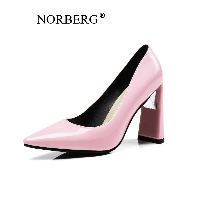 

NORBERG summer new single shoes female pointed temperament high heels Europe and the United States thick with workplace shoes