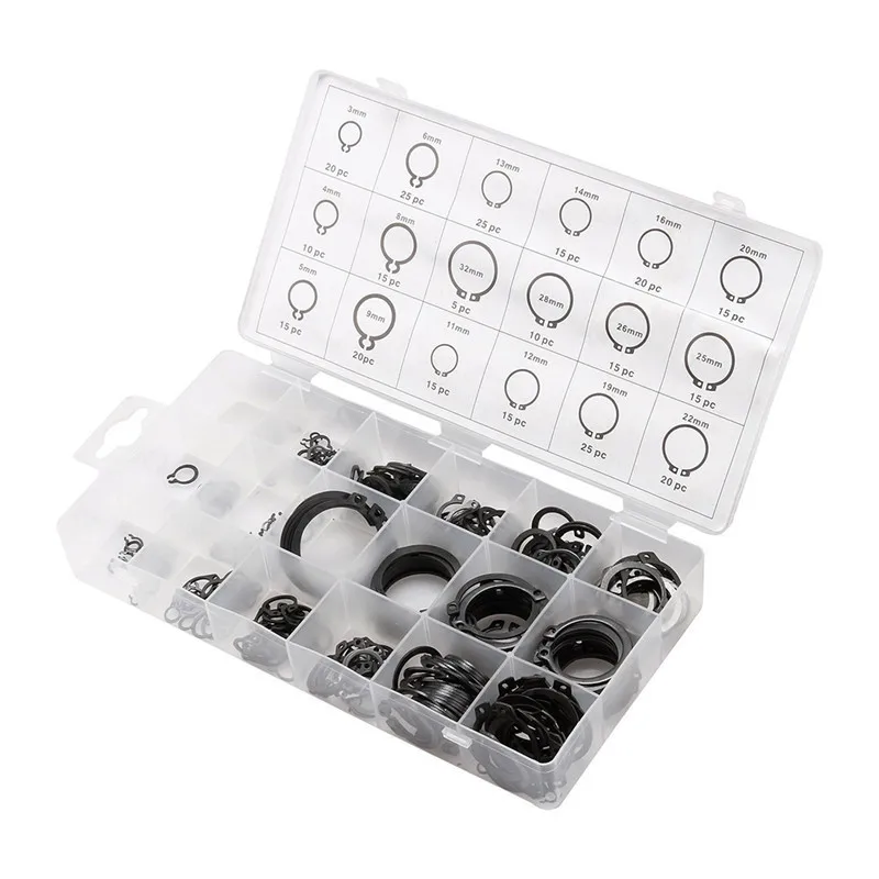 300pcs Internal Circlip Snap Ring Black C Type Ring Circlip Group Sets 18 Sizes With Box Pack