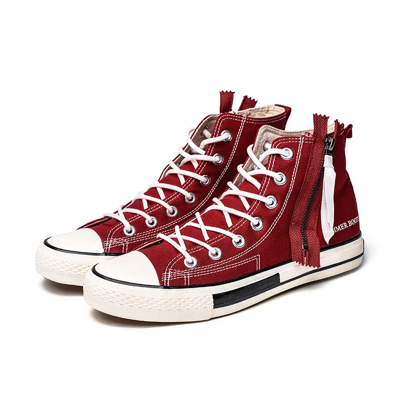 الرجال عالية أعلى حذاء قماش الكلاسيكية جولة اصبع القدم المسطحة حذاء كاجوال الدانتيل متابعة أحذية رياضية طالب الرجعية نمط الجانب سستة ديكور ...