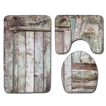 

3 Pcs Bathroom Rug And Mat 3D Wood Stripe Non-slip Bathroom Mat Set Coral Fleece Shower Toilet Room Carpet Rugs Bath Mats Set