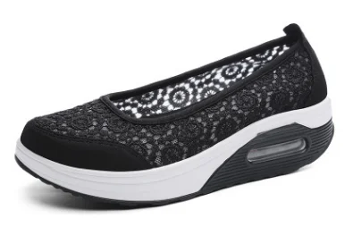 SWYIVY/женские кроссовки для фитнеса; кружевные дышащие спортивные качели; женская летняя обувь на платформе; обувь на танкетке; размер 41 - Цвет: Черный