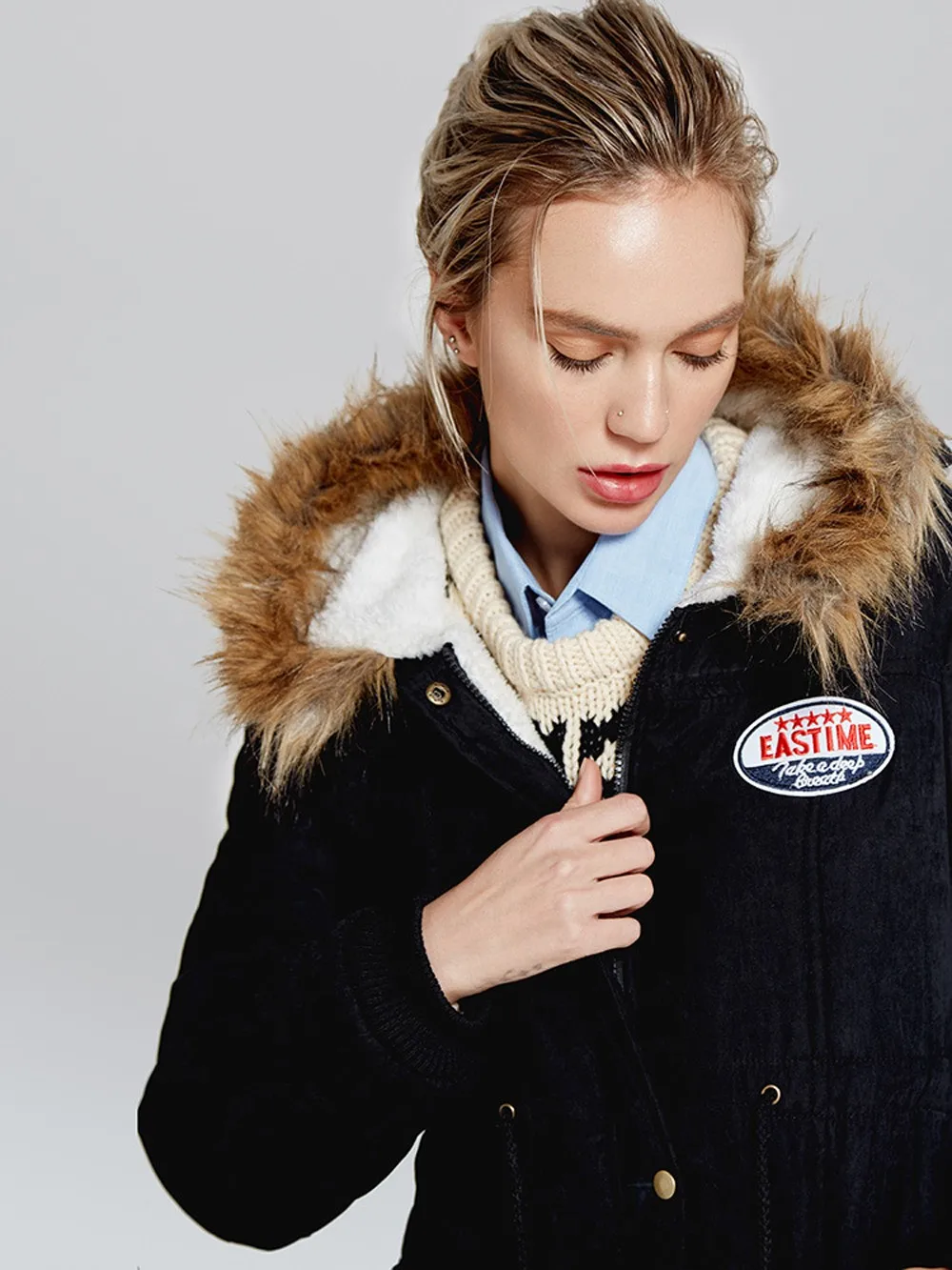 Manteau À De Épais Poches Col Fourrure Capuche Outwear Tops Chaud Zip Noir Mode Manteaux Hiver Abrigo Femmes Parka OBwxq1nI