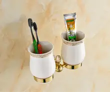 Кристалл Зубная Щетка Держатели Стаканов Gold Двухместный Кубок & Массажер Держатели