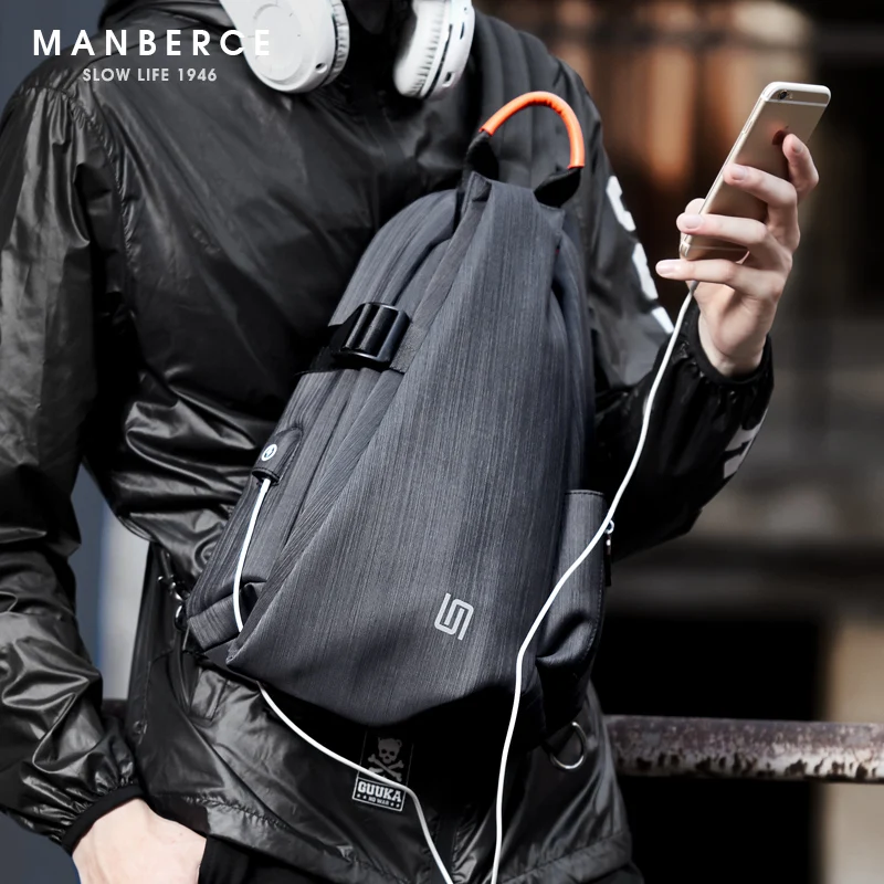 Мужская сумка мессенджер MANBERCE с usb зарядкой через плечо для подростков мужская