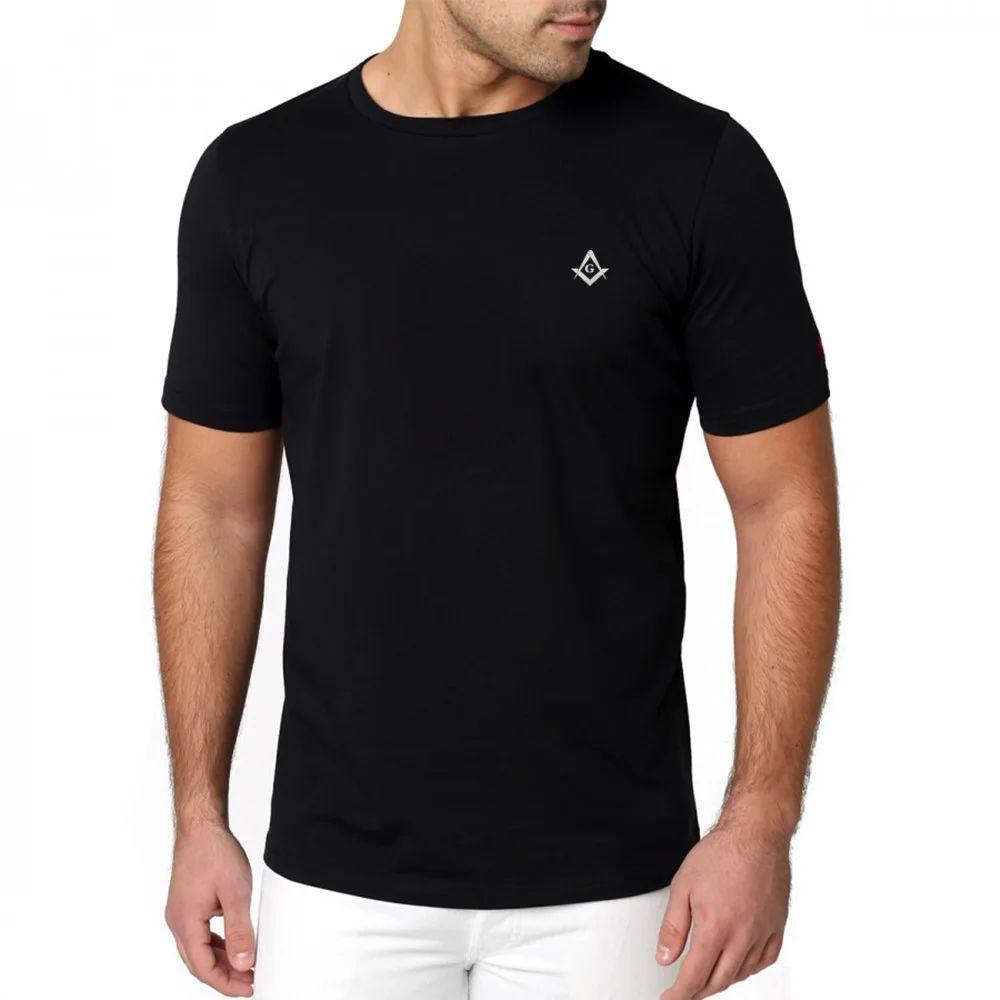 

Mens Masonic Symbol Embroidered Embroidery Casual T-Shirts Men Tee