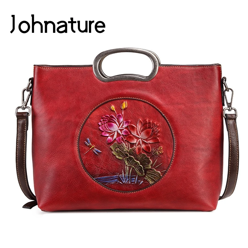 Женская винтажная сумка Johnature из натуральной кожи ручной работы с тиснением