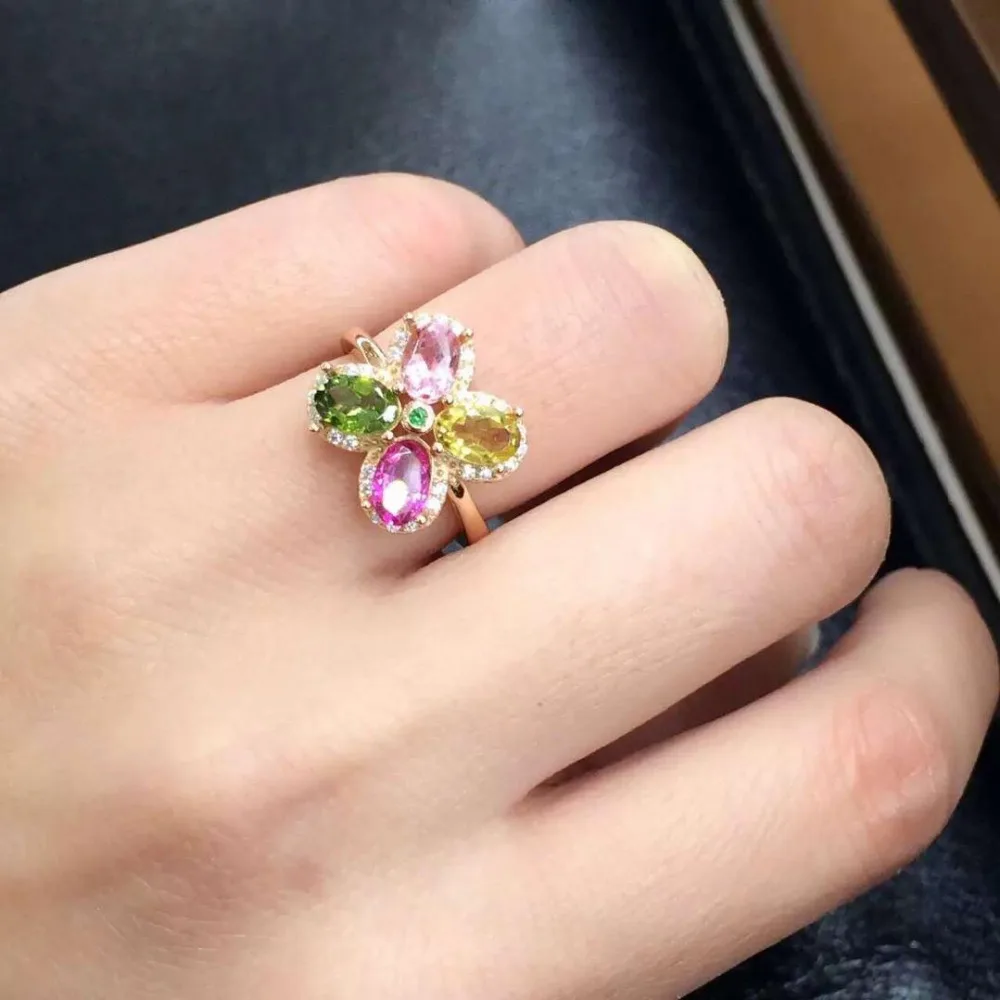

Anillos Qi Xuan_Trendy Jewelry_Tourmaline Stone Flower Woman Rings_S925 Solid Sliver Fashion Rings_Manufacturer Directly Sales