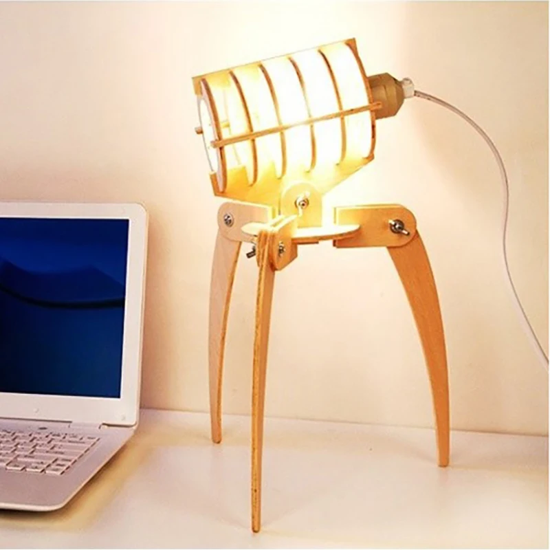 Diy E27 Wooden Alien Bug Desk Lamp Decorative Dimmer Robot Table