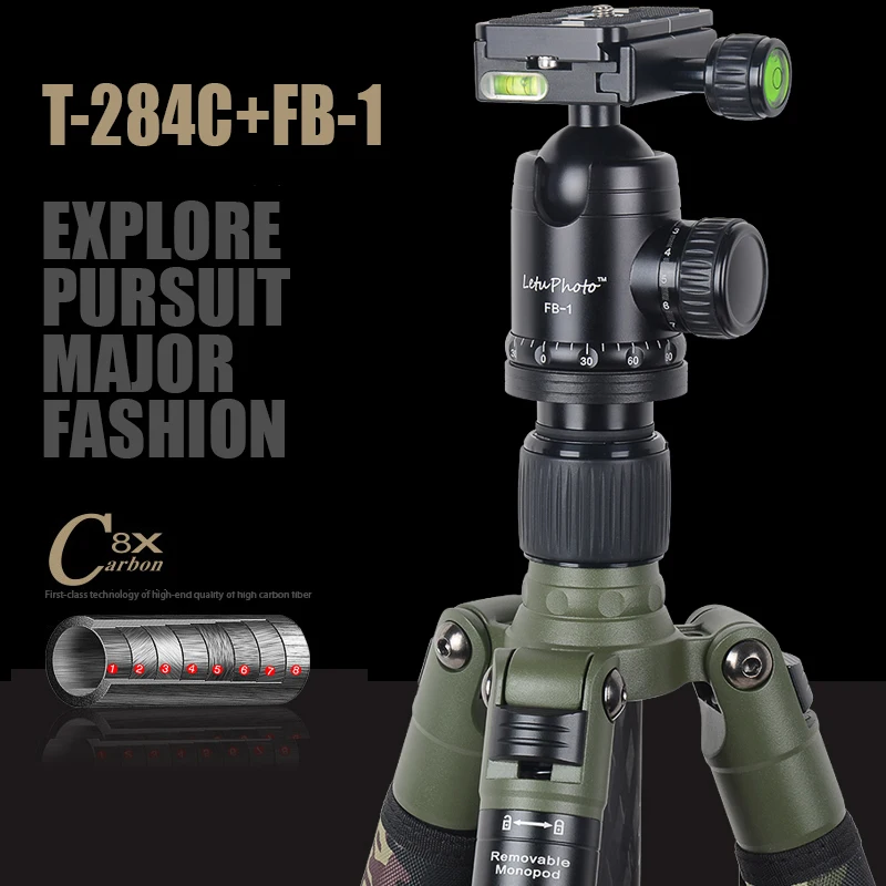 

Xiletu T284C+FB1 Professional Multitube Tripod&Ball Head Removable Monopod Camouflage Tripod set For DSLR Digital Camera