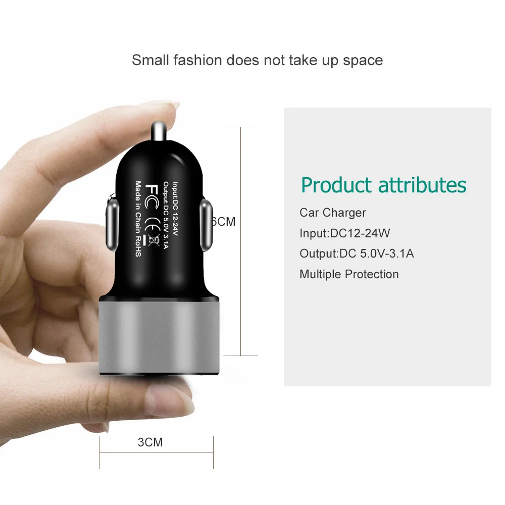 Universal Dual Usb Car Charger 5V 3.1A With LED Display Phone Car-Charger for Xiaomi Samsung S8 iPhone X XS 8 Plus Tablet etc