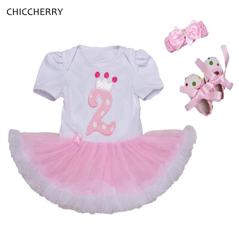 Couronne 2 Ans D Anniversaire Robe Princesse 3 Pcs Infantile Dentelle Barboteuse Robe Ensemble Bandeau Et Chaussures Ensemble Bebe Fille Bebe Fille Vetements Aliexpress