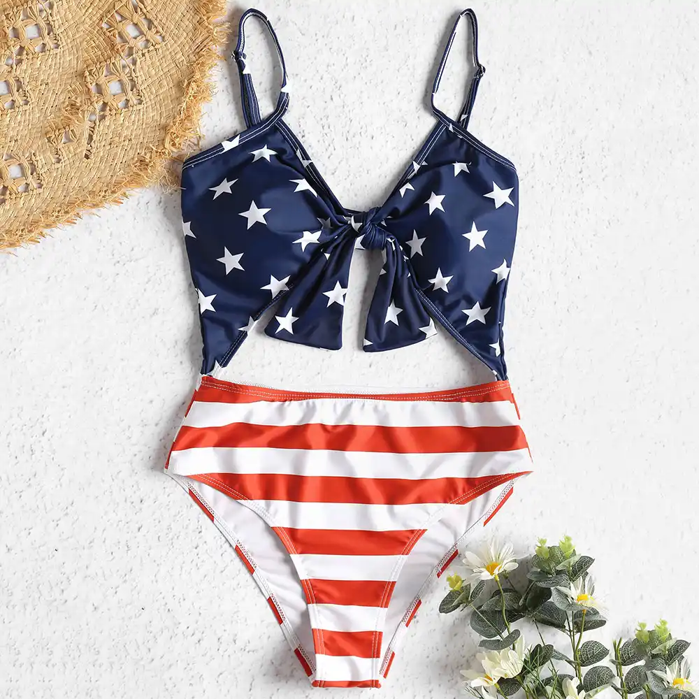 american flag high waisted swimsuit