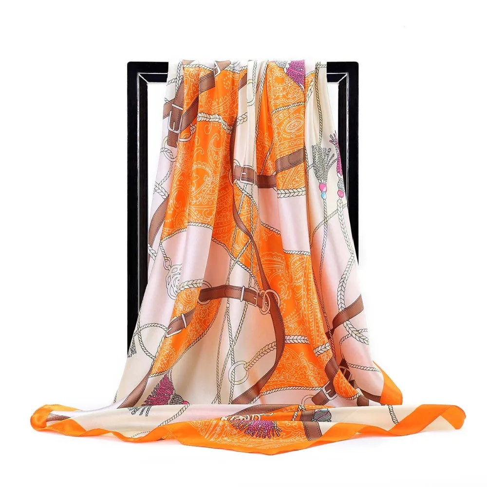 Роскошный бренд 90*90 см большой квадратный шарф Женская мода Европа цепь веревка Моделирование Шелковый шарф женский хиджаб повязка на голову