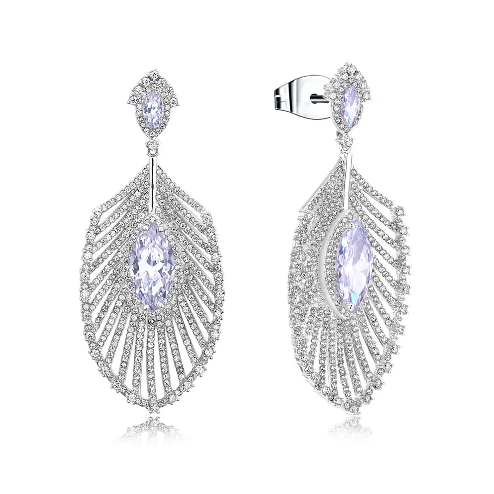 

Elegant Women Drop Earrings White Cubic Zirconia Copper Metal with Rhodium color Fashion Earrings For Lady Wedding Party Gift