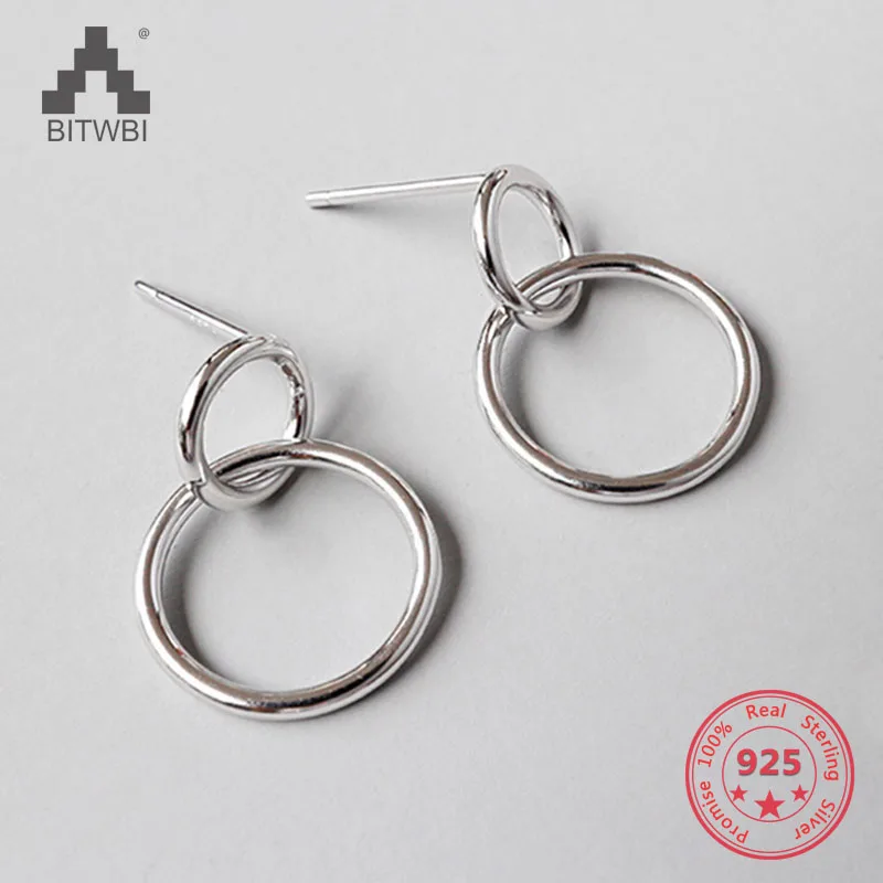 

S925 Sterling Silver Geometric Round Circle Simple Stud Earrings