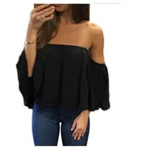 Новинка, 10 шт., летняя рубашка для женщин, короткий рукав, Slash шеи, Soild, рубашка без бретелек, с открытыми плечами, женская футболка