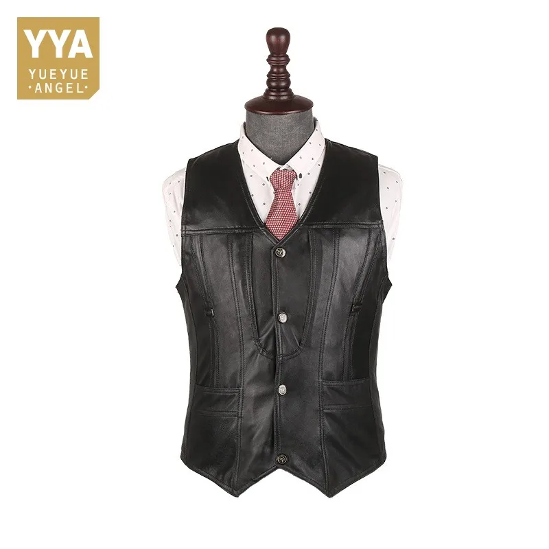 

Top Brand Office Men Slim Fit Genuine Leather Vest Motorcycle Sleeveless Jacket Male Outside Pescaria Waistcoat Plus Size 5XL