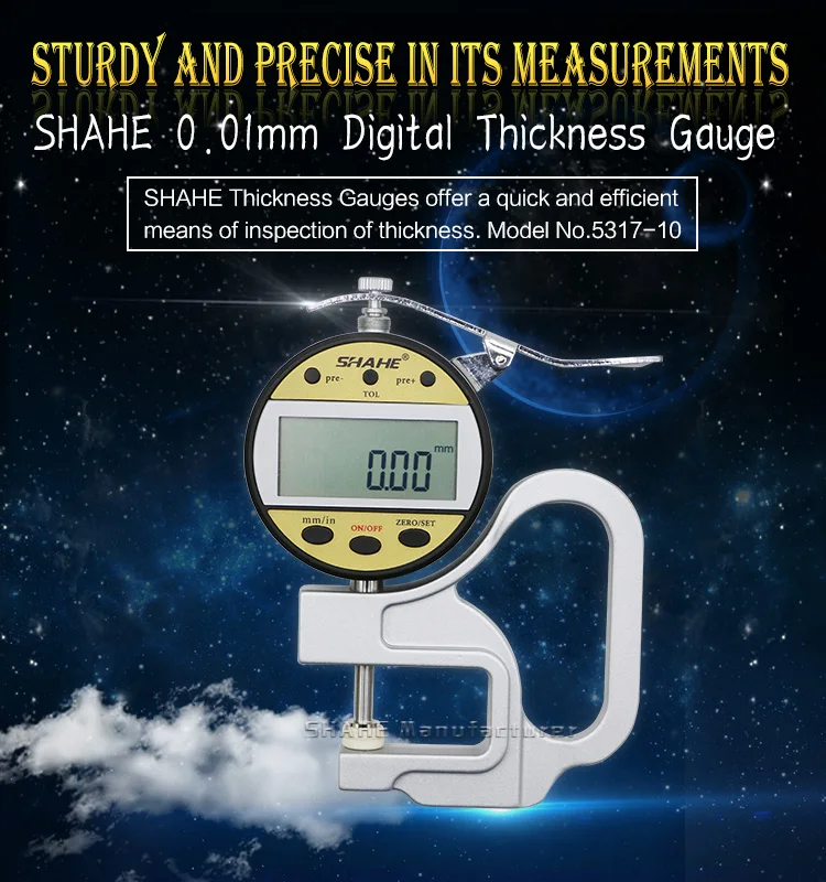 Высокое качество shahe 0-10 0,01 мм цифровой толщиномер с керамической измерительной головкой, металлический корпус ручка