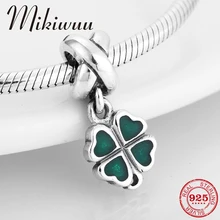 Подвески из стерлингового серебра 925 пробы с зеленой эмалью, подвески с лепестками сердца для изготовления ювелирных изделий, подходят к оригинальному браслету Pandora