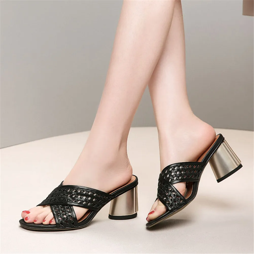 

LAPOLAKA 2019 Large Szie 34-42 Ladies High Heels Genuine Leather Shoes Slippers Woman Casual Outside Summer Mules