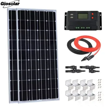 

Giosolar 200W 12V Solar Panel Starter Kit: 2pcs 100W Monocrystalline Solar Panel with 20A LCD Charge Controller RV Boat Off-Grid