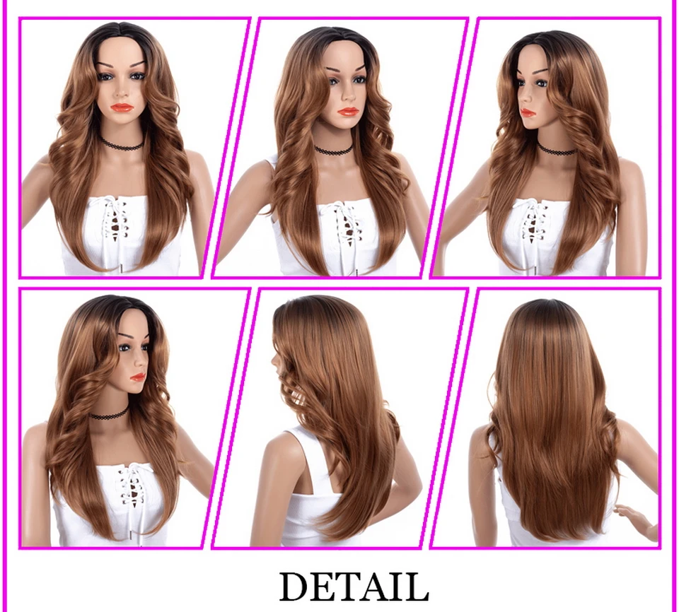Yiyaobess 24 дюймов черный коричневый Омбре длинные волнистые парик синтетические волосы средняя часть два тона натуральные парики для женщин