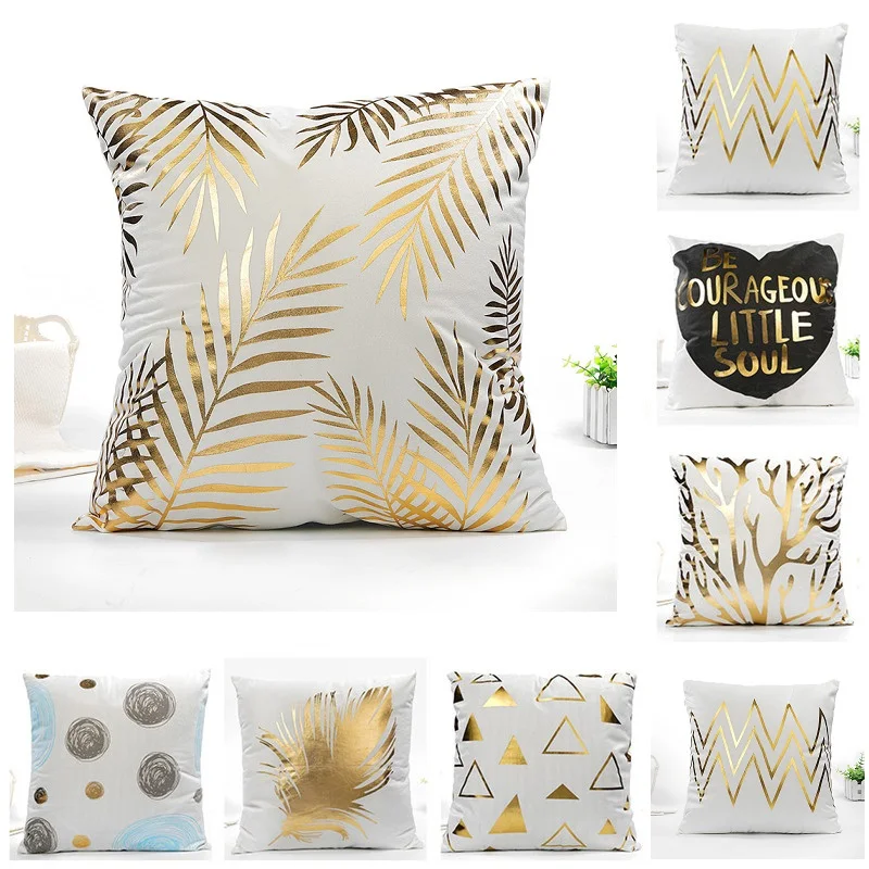 buy Fuwatacchi Merry Christmas Cushion Cover Decorative Gold Foil Leaves Wave Pillowcase Home Chair Sofa Kiss Circle Pillow Cover