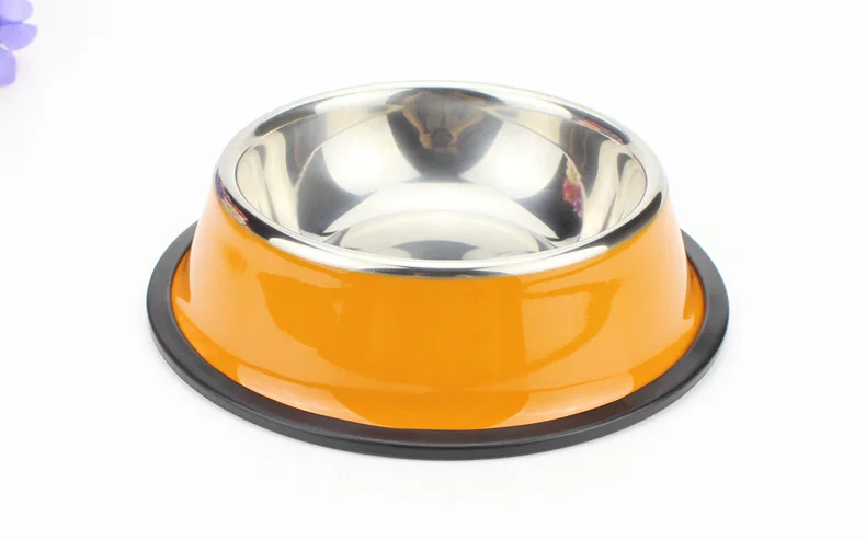Миска для домашних животных из нержавеющей стали, большая, средняя, маленькая, питательная миска для собак, кошек, чашка для воды, домашние животные, нескользящая миска для кормления - Цвет: Orange