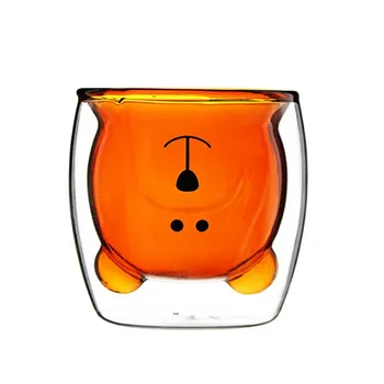 

Creative Bear Lead-free Double Wall Handmade Glass Heat Resistant Milk Drink Cup Insulated Clear Glass Tea Coffee Drinkware