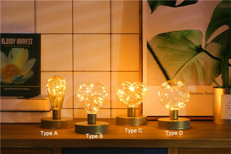 Luminária de Mesa Retrô de Metal Modeladora de Cabeceira Lâmpada para Casa Mesa de Arte Fio de Cobre Criativa Amor Bola Diamante Decoração Iluminação 2 fio de cobre, amor, bola, diamante, modeladora