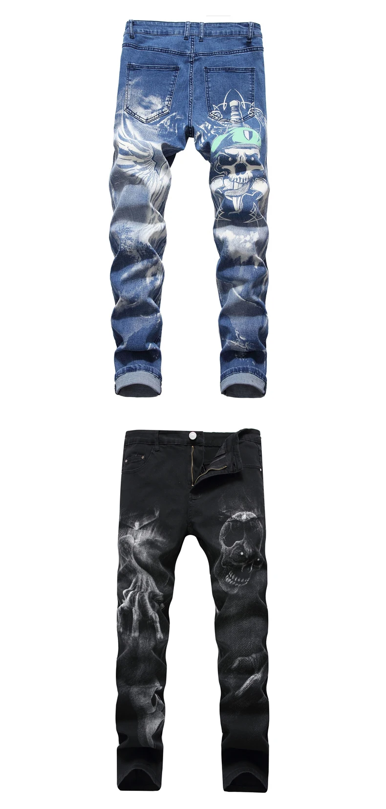 QUANBO, новинка, весна и осень, качественные мужские джинсы, 3D Рисунок, уличная мода, Стрейчевые мужские джинсы, готические, черные, джинсовые брюки, 42