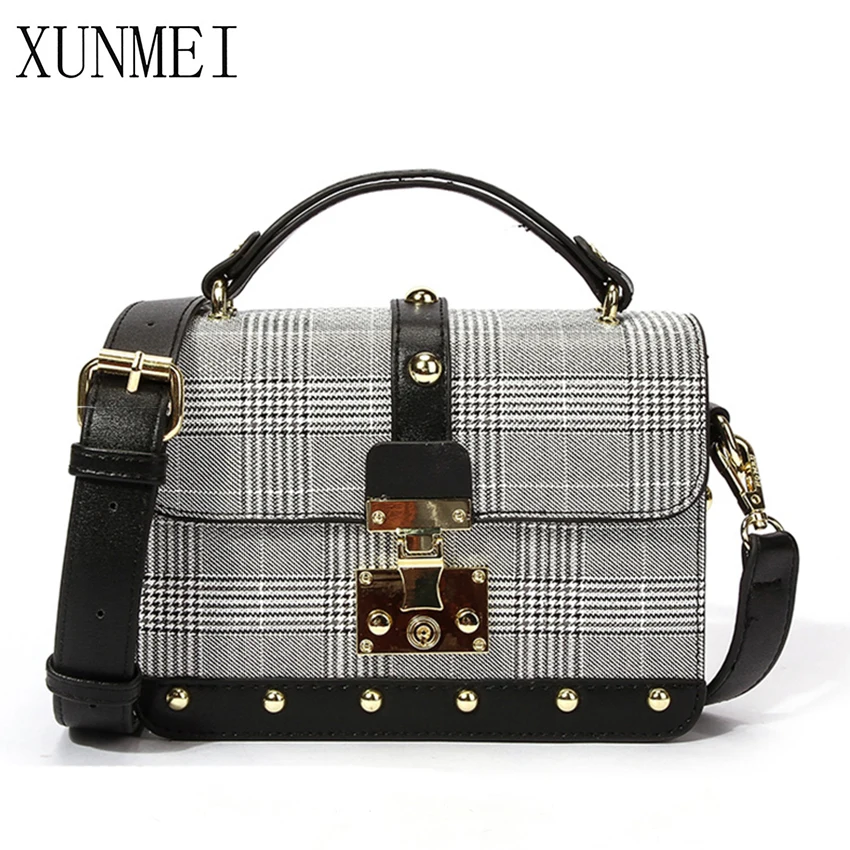 Luxury Rivets Handbags Designer Plaid Crossbody Bags for Women 2019 High Quality Small Shoulder ...