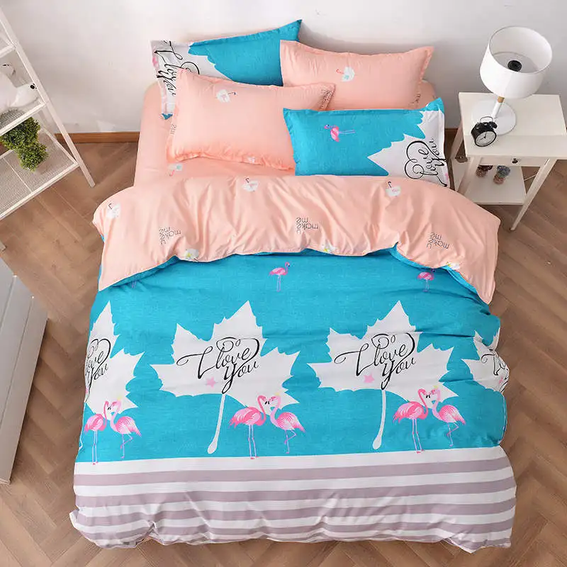 

leaves crane bird print bedding sets bedspreads comforters single twin full queen king size Children's girls bed turquoise coral