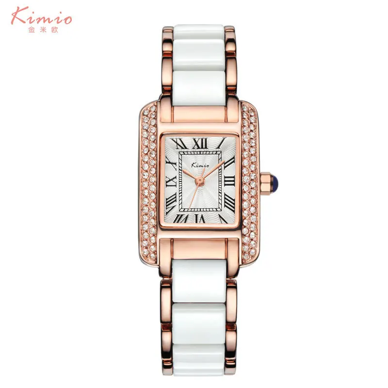 

KIMIO Top Brand Luxury Women Watches Bracelet Watch Ladies Blue Ceramics Quartz Dress Wristwatch Rhinestone Relogio Feminino